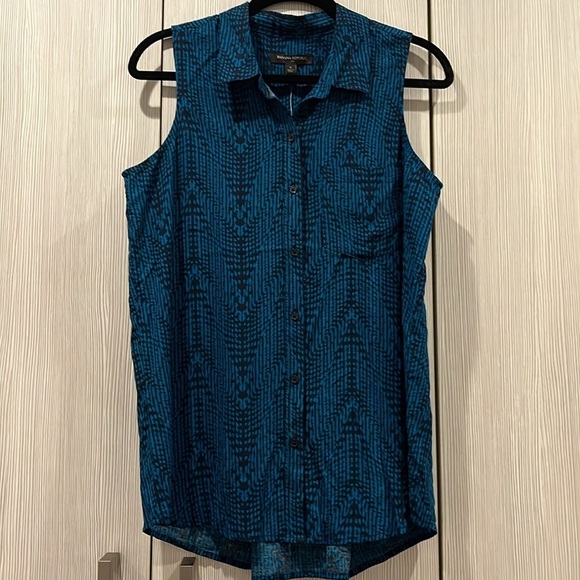 NEW Banana Republic Factory | Sleeveless Button Up Top | Blue/Black | Small - Picture 6 of 8